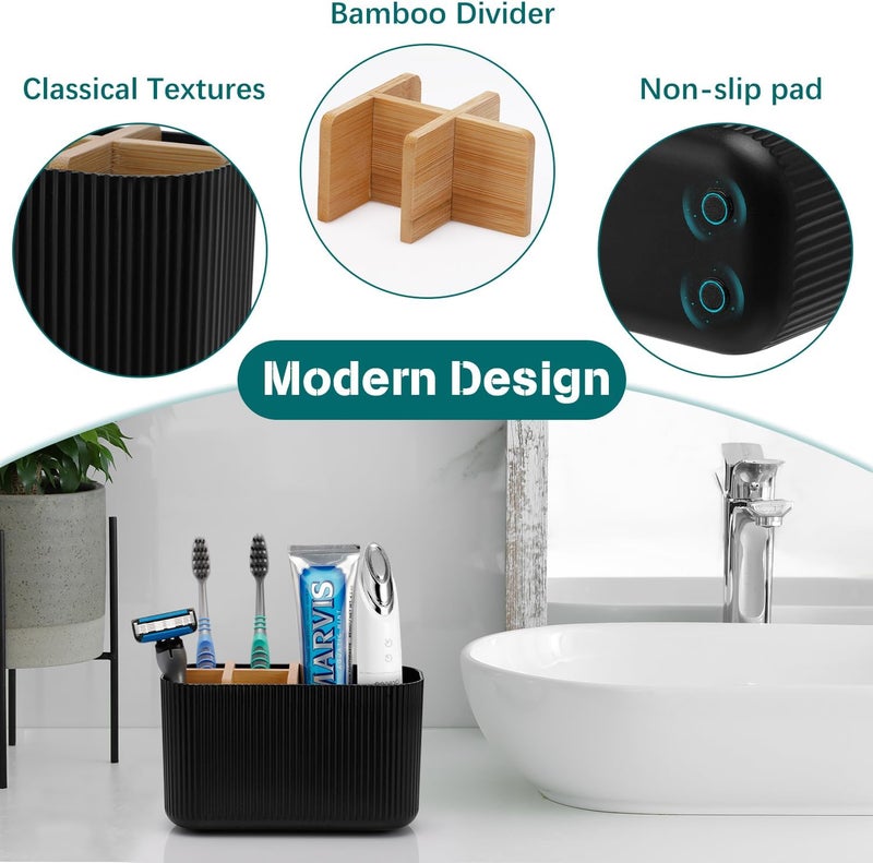 GFWARE Black Toothbrush Holder - Bamboo Toothbrush Holders for Bathrooms Electric Toothbrush Holder Organizer Kids Toothbrush Holders for Bathrooms Countertop - Image 3